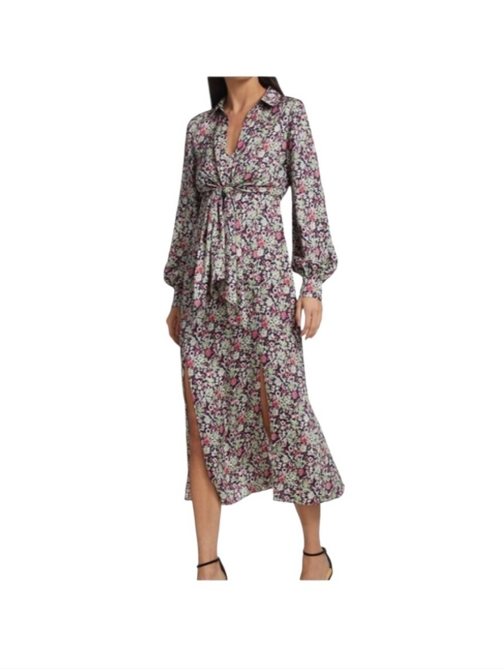 cinq a sept Floral Long Sleeve Midi Dress in Black, Pink, White size 12